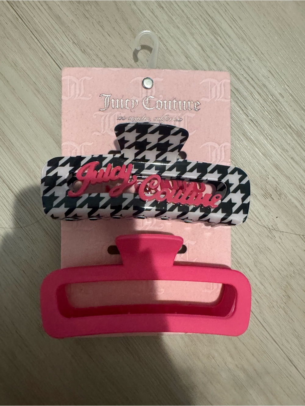 Juicy Couture Black & Pink Houndstooth and Solid Hair Claw Duo
